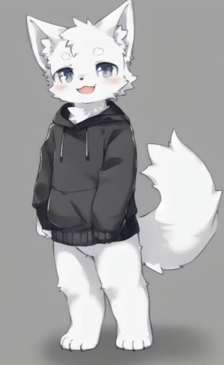 White feline character in a black hoodie