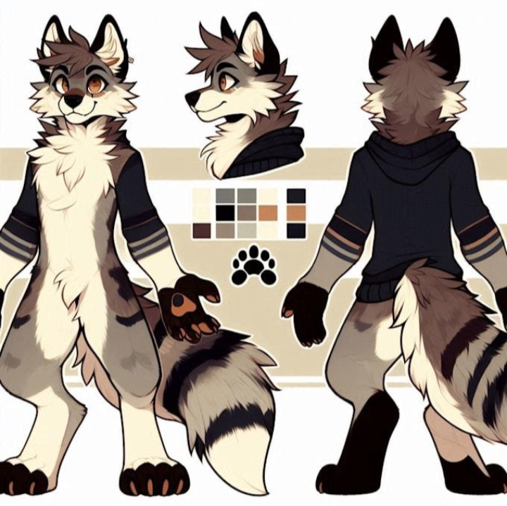 Brown wolf character reference sheet