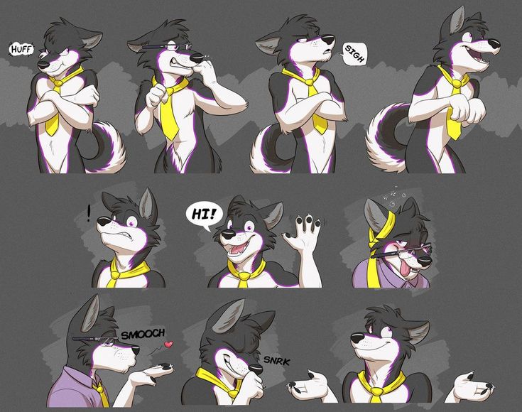 Black and white wolf expression sheet