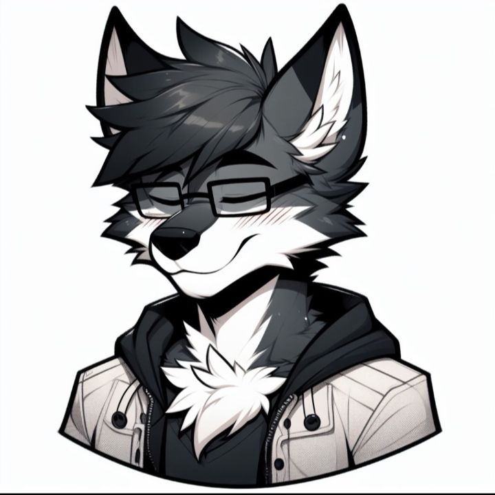 Grey wolf headshot with glasses