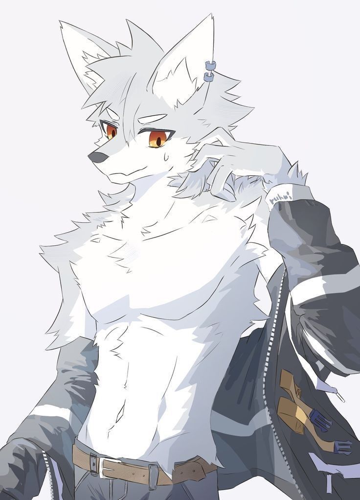White wolf character with a jacket