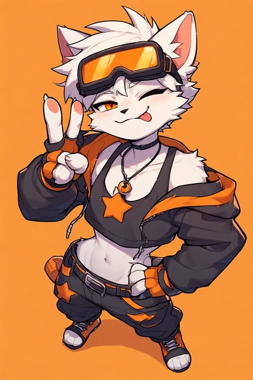 White feline character with goggles